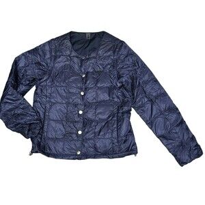 TAION Women’s Convertible Feather Down Jacket /Vest Navy Blue Zip-Off Sleeves M